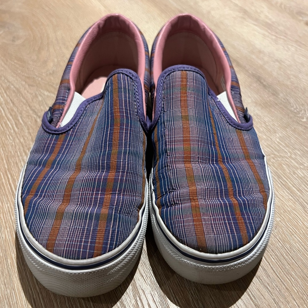 Vans Classic Slip-On Purple Pinstripe Plaid Shoes Women’s 7.5